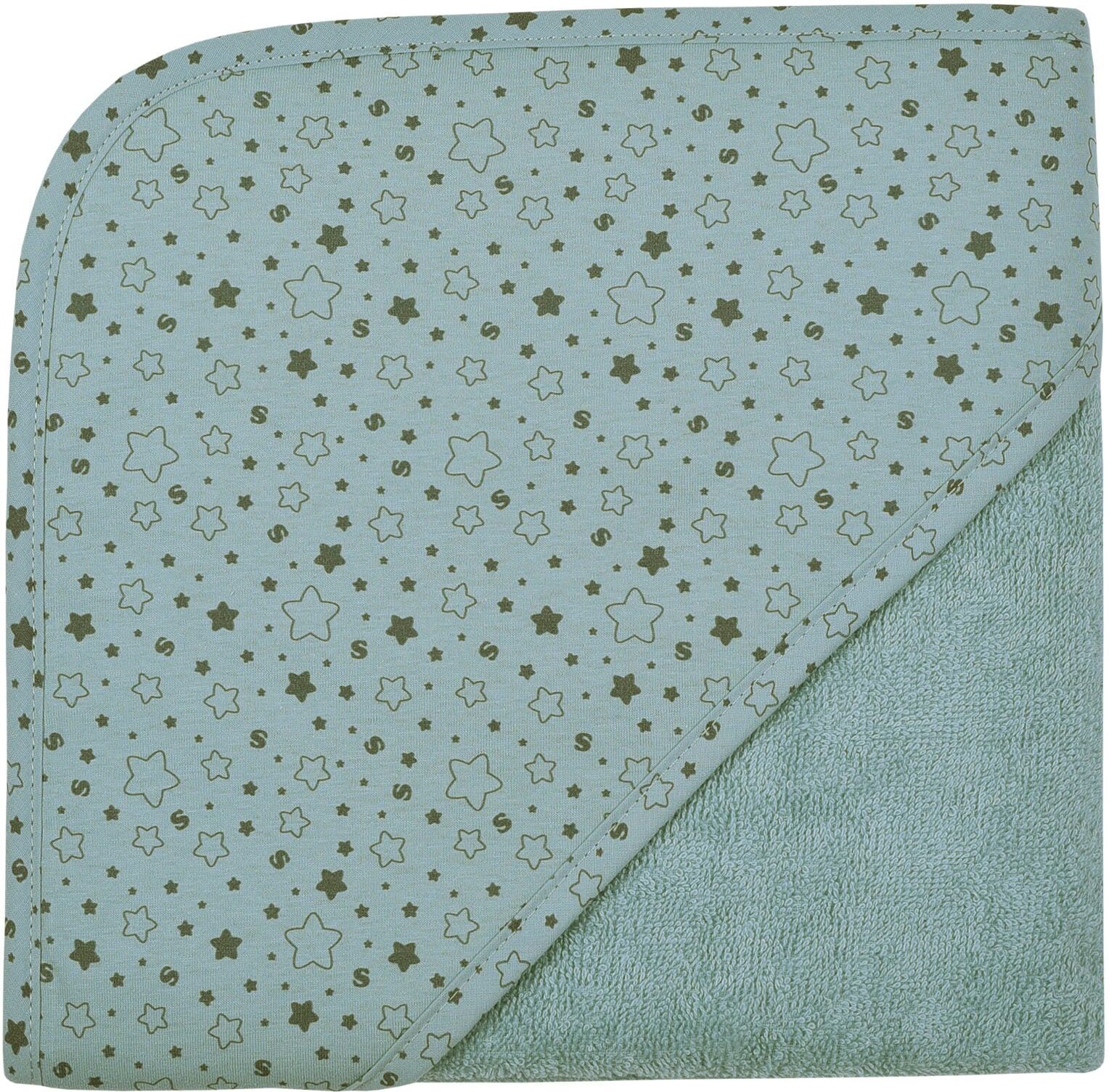 Kapuzenhandtuch WÖRNER "Sterne eisblau Kapuzenbadetuch 80/80", blau (eisblau), B:80cm L:80cm, Frottee, Frottier, Handtücher, Kapuzenhandtuch, obere Lage der Kapuze aus bedrucktem Single-Jersey eisblau B/L: 80cmx80cm, 1 Stk., Frottee