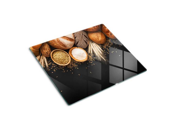 Tulup Glasplatte 60x52 cm Brot und Weizen, Braun, Glas, 60x0.4x52 cm, Küchen, Küchenelektrogeräte, Herde, Herdabdeckplatten