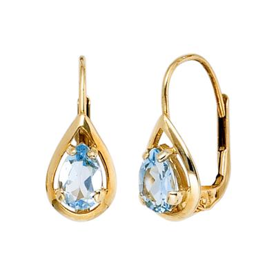 Paar Ohrhänger JOBO, gold (gelbgold 333), Ohrringe, Damen, Gelbgold 333, Tropfen 333 Gold mit Blautopas