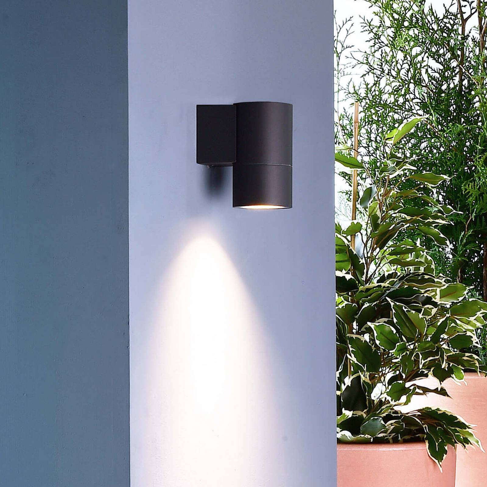 Deko-Light Outdoor wall light Achernar 1-bulb downlight, black-grey Achernar, dimmable, Black, Aluminium, Modern