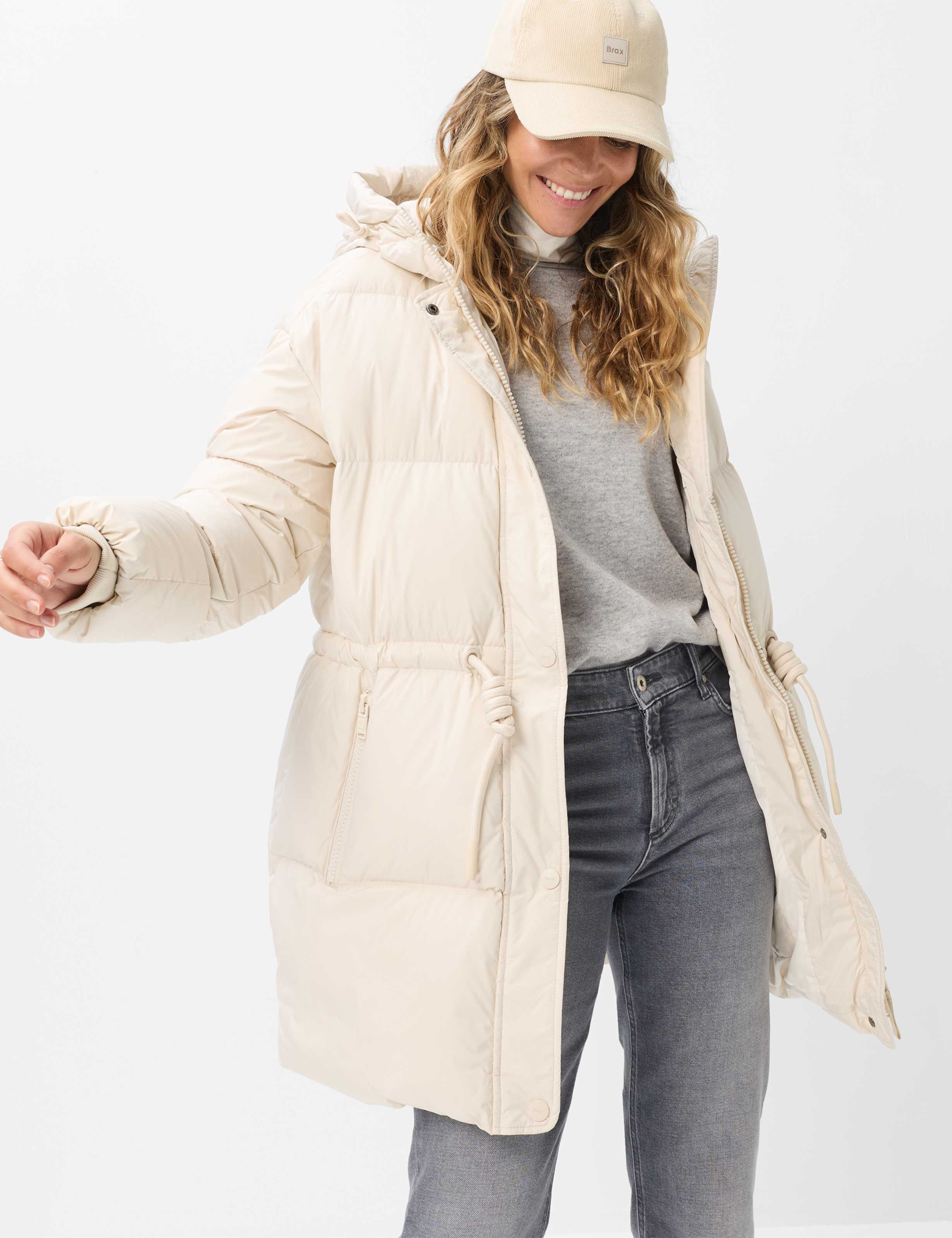 Steppjacke BRAX "Style TILDA", Damen, Gr. 42, beige (hellbeige), Web, 100% Polyester, Jacken Steppjacke