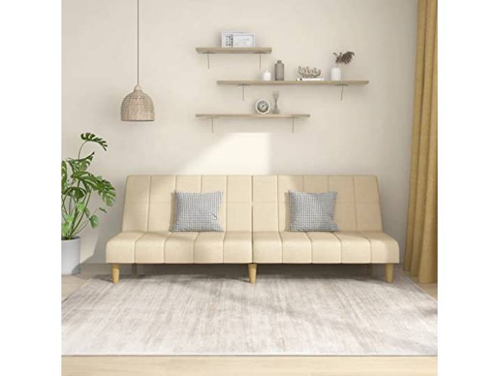 HEFZGDB Schlafsofa 2-Sitzer Creme Stoff Sofabett mit 2 separaten Rückenlehnen, weicher atmungsaktiver Bezug und robustem Holzrahmen für Wohnzimmer und Büro, vielseitiges Sitzmöbel