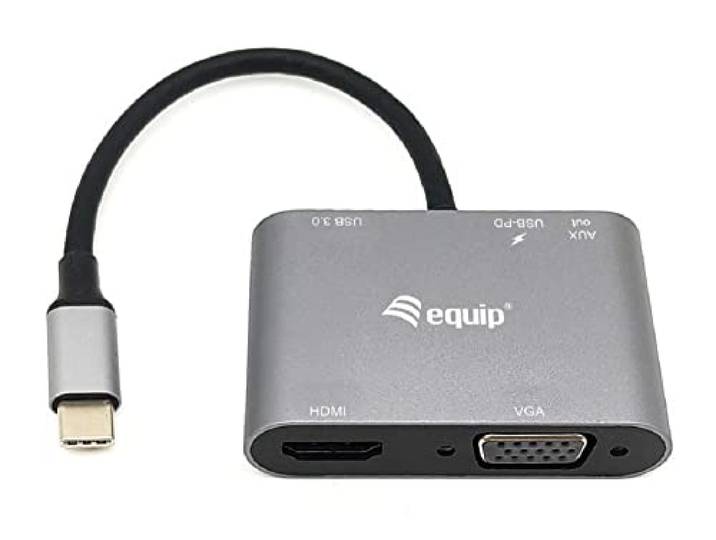 Equip 133483 USB-C multifunctionele adapter 5-in-1 USB-C-naar-HDMI/VGA/USB 3.0/AUX/USB-C PD-multiport-adapter