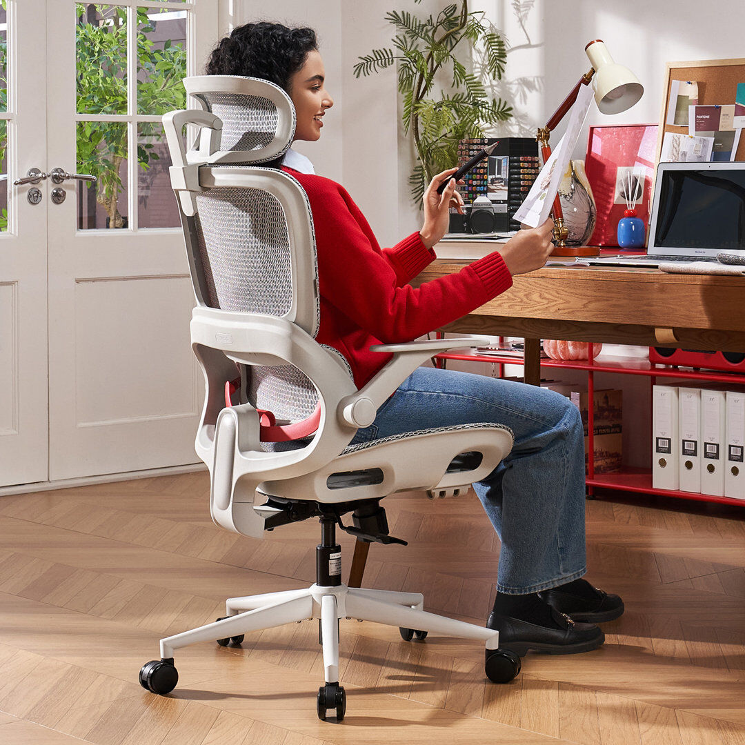 SIHOO Metro Lane Office Chair with Headrest White 130cm H X 70cm W X 72cm D