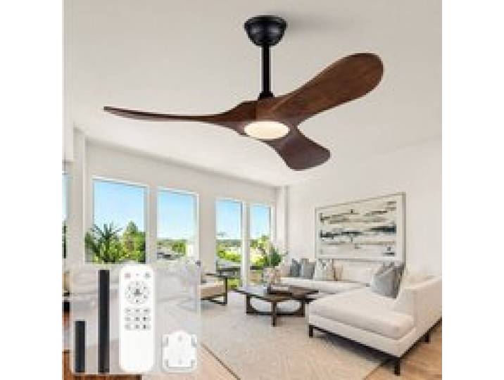Ventilateur de plafond 106 x 106 x 32 5 cm avec LED télécommande noir et noyer foncé