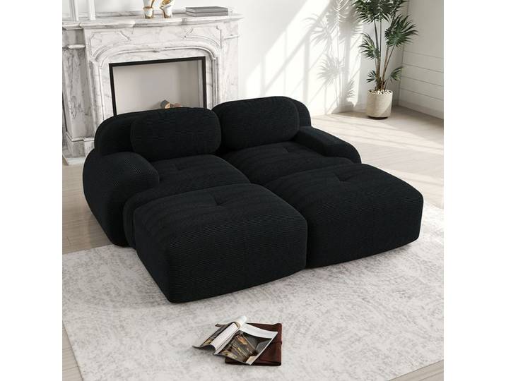 Canapé Modulable 2 places sans montage Noir - Velours côtelé avec chaise longue rembourrage hautement élastique