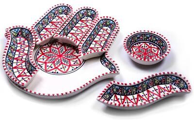 Kamsah Hamsa Ceramic Dipping and Serving Set, 6-Piece, Dishwasher Safe