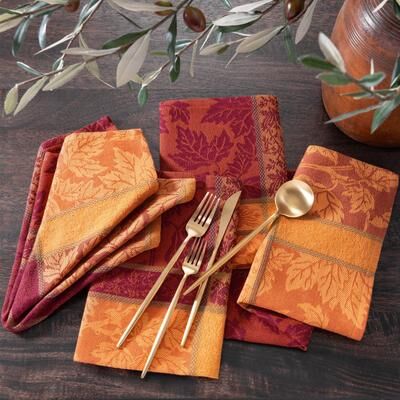 Threadmade Maplewood Jacquard Harvest Cotton Napkins, Set of 8