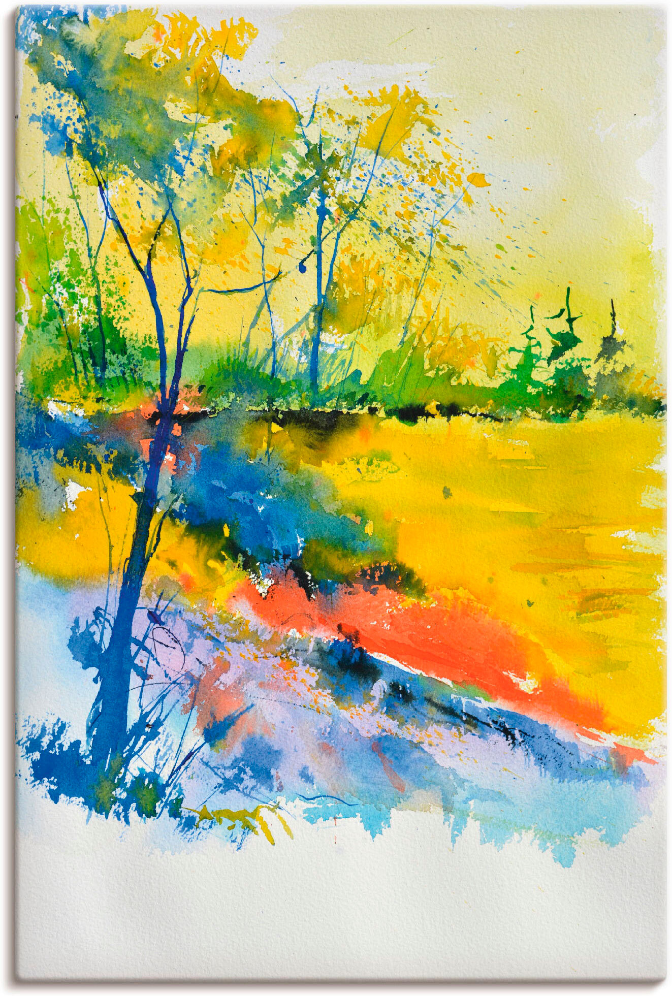 Leinwandbild ARTLAND "Landschaft im Sonnenlicht", gelb (farbe bild(er): gelb), B:40cm H:60cm, Bilder, Leinwandbild, auf Holzrahmen gespannt farbe bild(er): gelb B/H/T: 40cm x 60cm, Leinwandbild Wald Hochformat, 1 Stk.