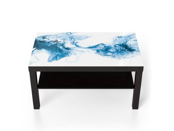 DEQORI Glastisch schwarz groß 90x50 cm Motiv Blaue Meditation ausgefallener Beistelltisch aus Glas Hochglanz Couchtisch fürs Wohnzimmer moderner Couch Tisch mit Design