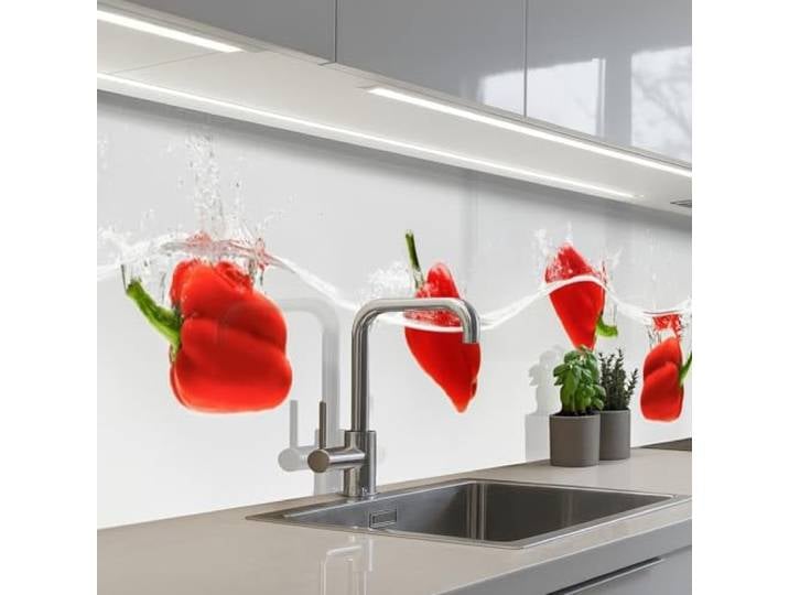 KitchenYeah© Spritzschutz Küche Küchen Rückwand Küchendeko Wand Wandschutz 60x350 cm - Selbstklebend Backsplash Kitchen Peel And Stick Spritzer - Gemüse - Rot