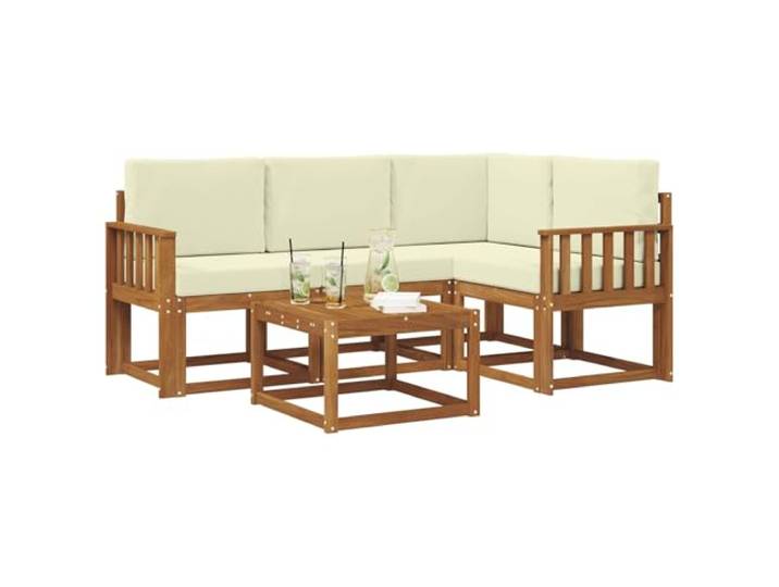 KTHLBRH Sofa-Set für den Außenbereich, 5-teilig, Holz, Akazie, Natur Modular, Lattenrost-Design, inklusive Kissen, wetterfest, 4-Sitzer