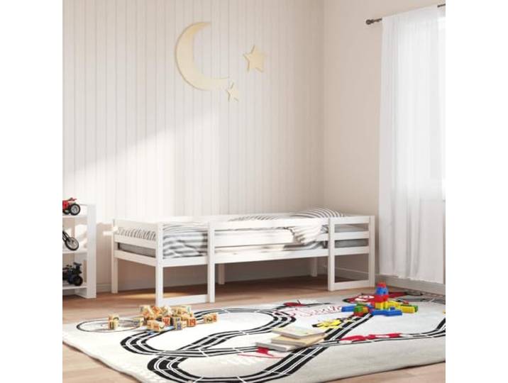 RJPLMFV Kinderbettgestell, 90 x 200 cm, Kiefer massiv 4 Sicherheitsbarrieren, Lattenrost inklusive, Stauraum unter dem Bett, Wandbefestigung im Lieferumfang enthalten