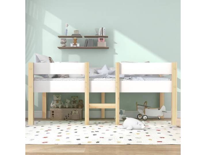 BM Lit mi-hauteur 90x200cm enfant - Bois de pin massif - Sommier inclus - Blanc