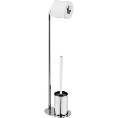 WC-Garnitur WENKO "Levante", silber (silberfarben), Edelstahl, Reinigungsbürsten, freistehender Toilettenpapierhalter mit WC-Bürste, Edelstahl rostfrei