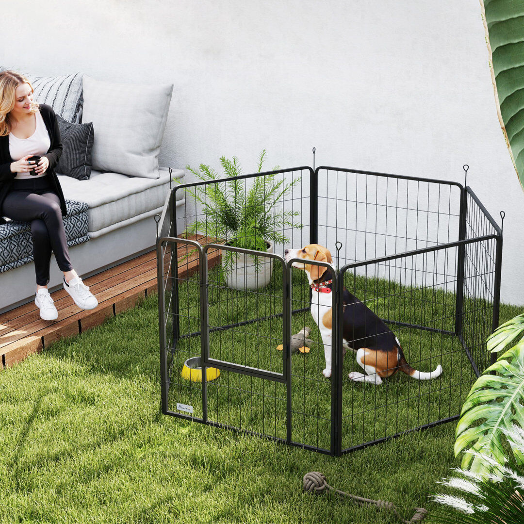 PawHut Dog Playpen with Door for Indoor Outdoor Gray 80'' H x 160'' W x 80'' D