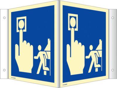 moedel Winkelschild „Hausalarm Evakuierung“, Aluminium, 148 × 148 mm, langnachleuchtend