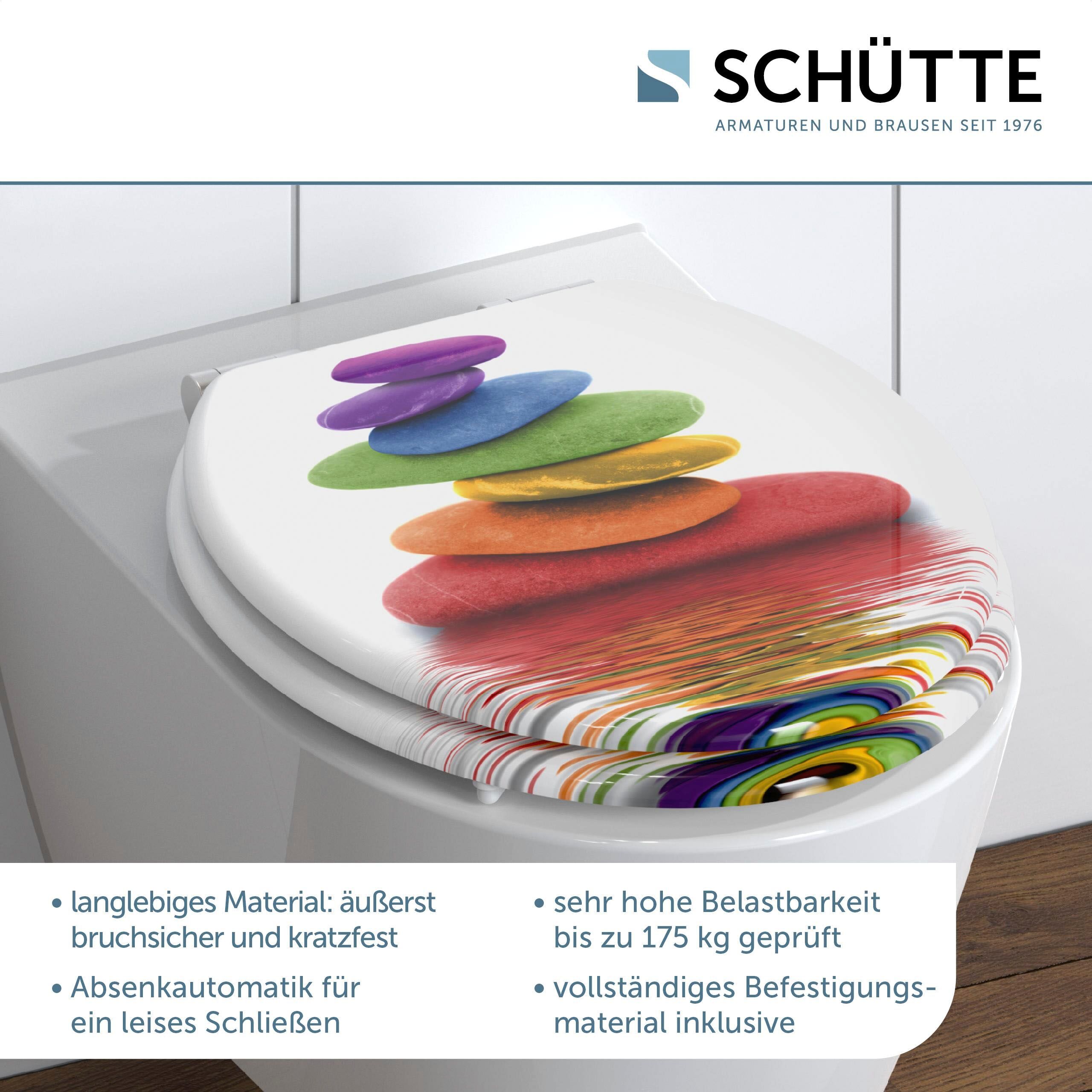 WC-Sitz SCHÜTTE "Colorful Stones", bunt, B:375cm L:435cm, MDF - Mitteldichte Holzfaserplatte, WC-Sitze, WC-Sitz, mit Absenkautomatik und Holzkern, MDF bunt Einheitsgröße
