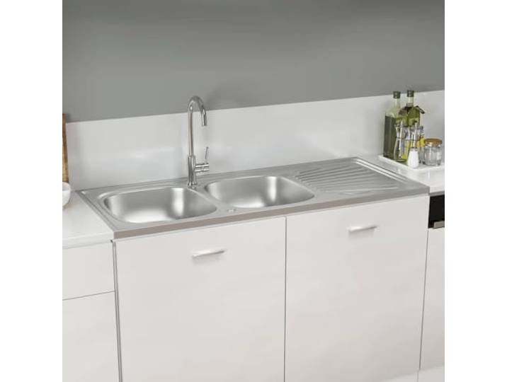 WXGTBKPR Edelstahl Doppelspüle 1200x500x155 mm für Küchenunterschrank Reversibel für Links- oder Rechtsmontage, Inklusive Ablaufgarnitur & Rohr