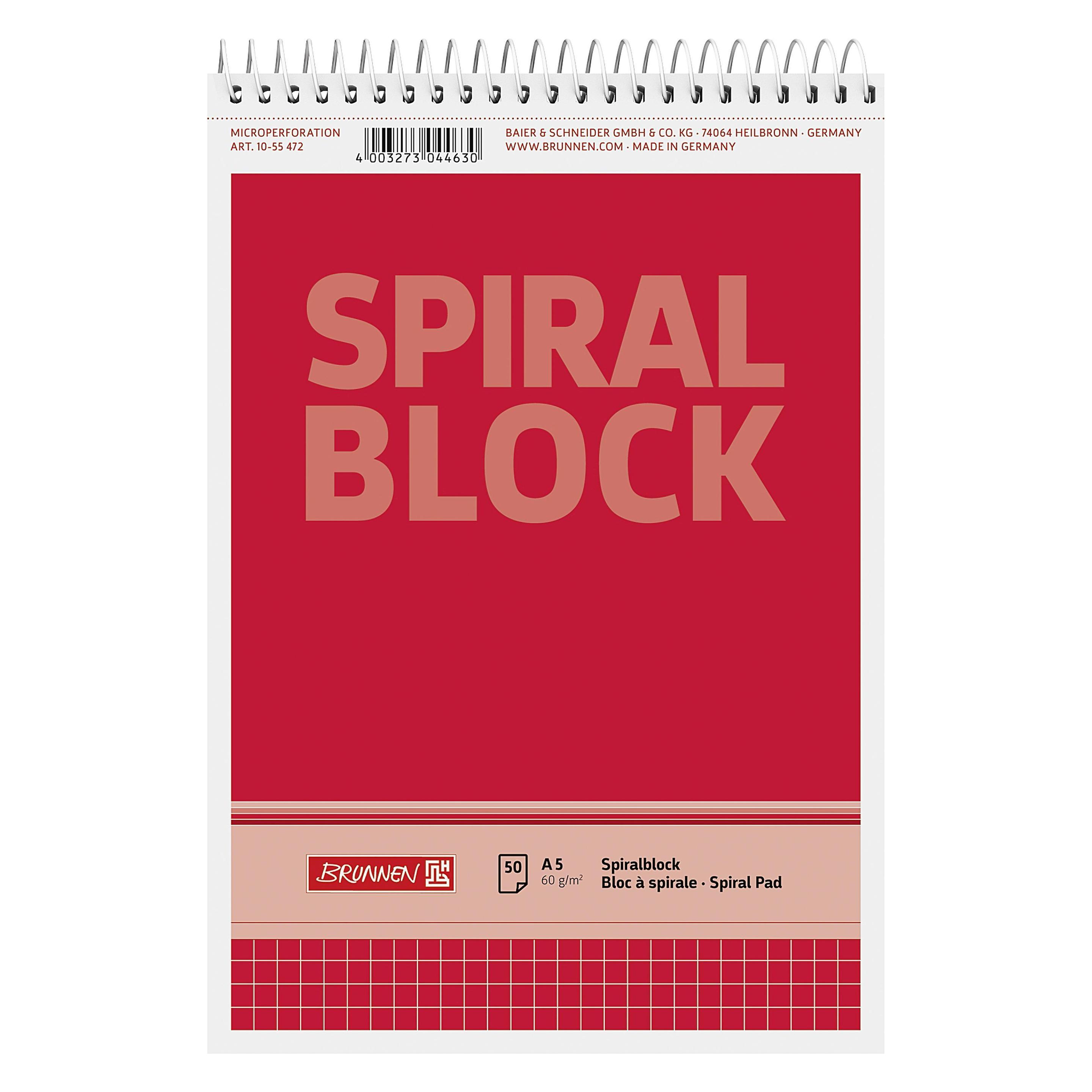 Brunnen Spiralnotizblock (A5, Kariert, Kein Einband) (1055472) Mindestbestellmenge: 10 Stück
