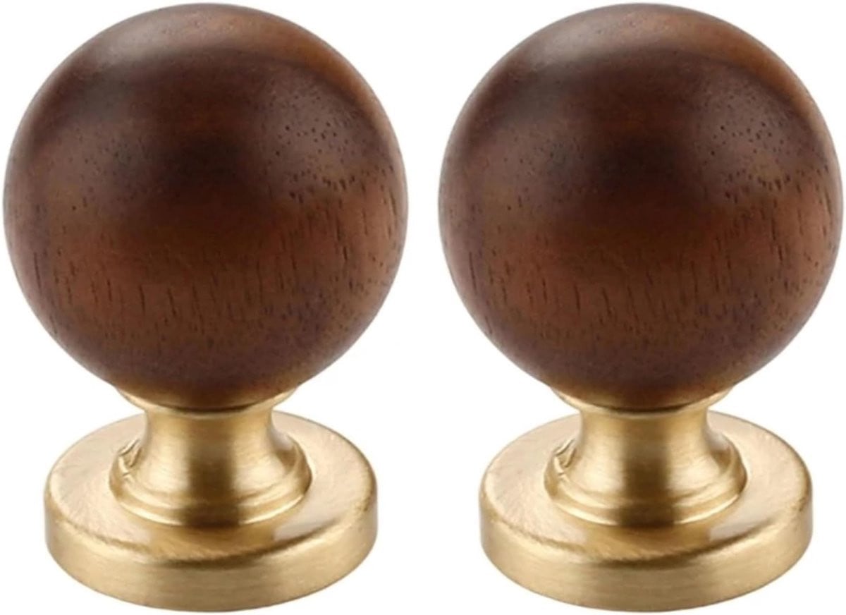 Set van 2 natuurlijke houten en messing kastknoppen voor het vernieuwen van meubels
