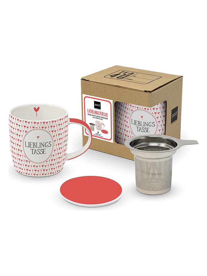 ppd Teetasse "Vielen Dank!" in Weiß/ Rot - 350 ml - onesize