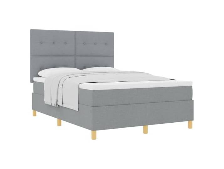 PUGYNBK Boxspringbett, hellgrau, 140 x 190 cm Verstellbares Kopfteil, Kiefernholz, fester Lattenrost, Taschenfederkernmatratze