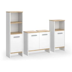 Vicco Badmöbel-Set Karli, weiß / goldkraft eiche, 3-teilig, mit Waschbeckenunterschrank & 2 Badschränken