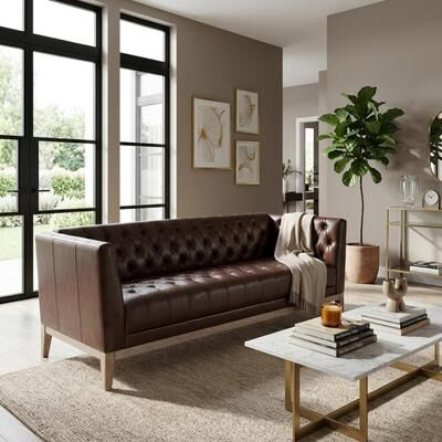 Loedds 79.1-Inch 3-Seat Faux Leather Chesterfield Sofa with Tufted Back & Deep Seats & Wood Legs
