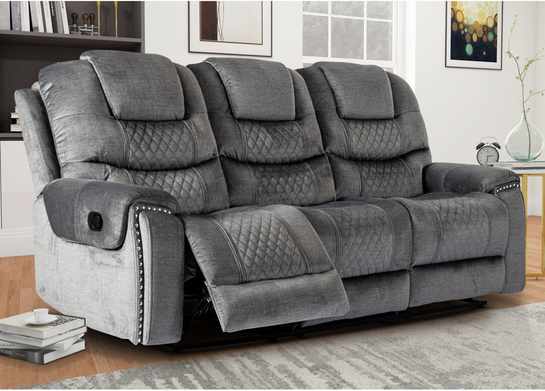 ClassicLiving Pauling Manual Recliner Sofa Grey Chenille Fabric 3