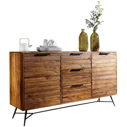 KADIMA DESIGN Design Sideboard NISHAN 160 x 40 x 88 cm Sheesham Massiv Holz, Kommode mit Türen & Schubladen, Massive Anrichte Industrial, Massivholz Schrank mit