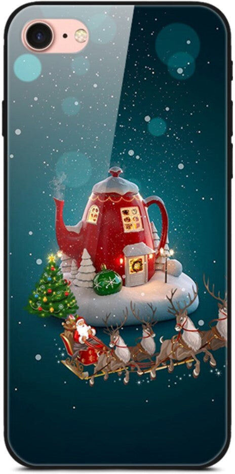 INCOVER iPhone 8 / 7 / SE (2020) / SE(2022) Jule Bagside Cover m. Glasbagside - Juletræ og Slæde
