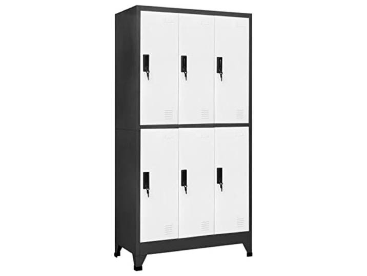 KGHFDVB Schließfachschrank Stahl 90x45x180 cm Anthrazit Weiß Abschließbar mit Lüftungsschlitzen, Kleiderbügel inklusive, Namensschildhalter, für Schule und Büro