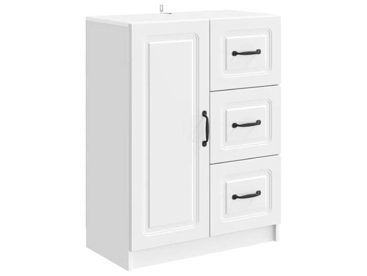 KGFHERENB Sideboard Hochglanz Weiß 66x34,5x87 cm Kommode Holzwerkstoff Schlanker Beistellschrank für Wohnzimmer und Flur mit 3 Schubladen sowie einer Tür für übersichtlichen Stauraum.