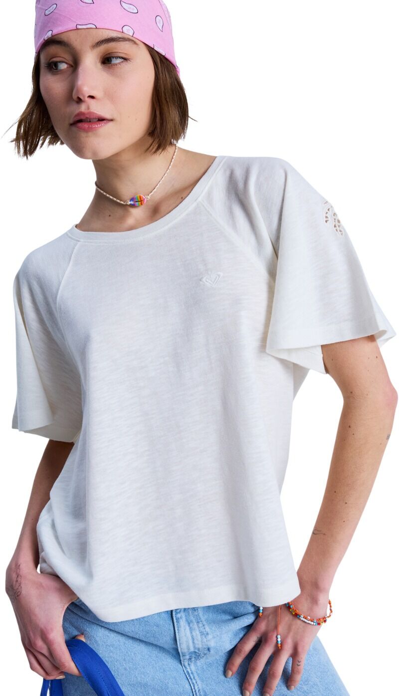 Shirttop ROXY "Time For Palm Tree", Damen, Gr. S, coconut milk, Obermaterial: 60% Baumwolle, 40% Polyester., Tops Shirttop coconut milk S