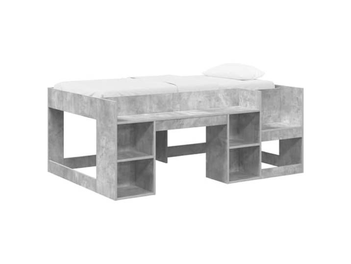 HFXHIJXQ Bettgestell mit Stauraum Betongrau Holzwerkstoff 80x160 cm Moderne Schlafzimmer-Ergänzung mit praktischen Regalfächern für Bücher und Utensilien sowie stabiler Lattenrost-Basis.