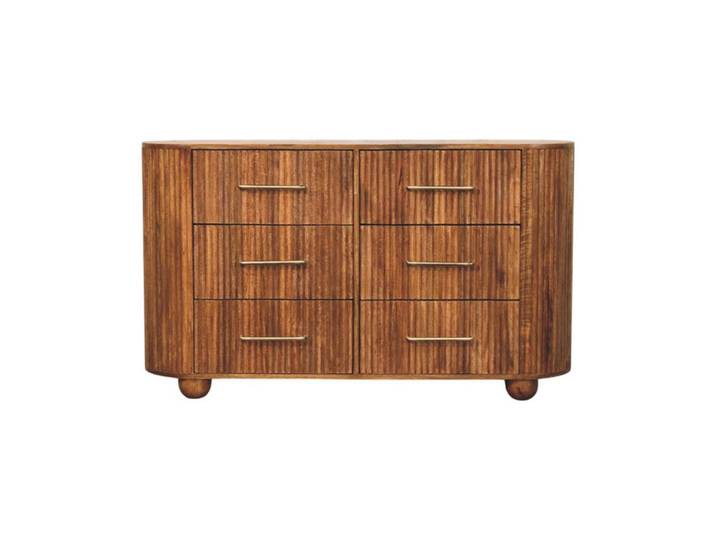 Artisan Furniture Beistelltisch mit Amber-Eichen-Finish, Platz auf der Tischplatte, braun, Braun, Holz, Echtholz,Mangoholz, 6 Schubladen, Rechteckig, 135x79x35 cm, Kleinmöbel, Kommoden, Sideboards
