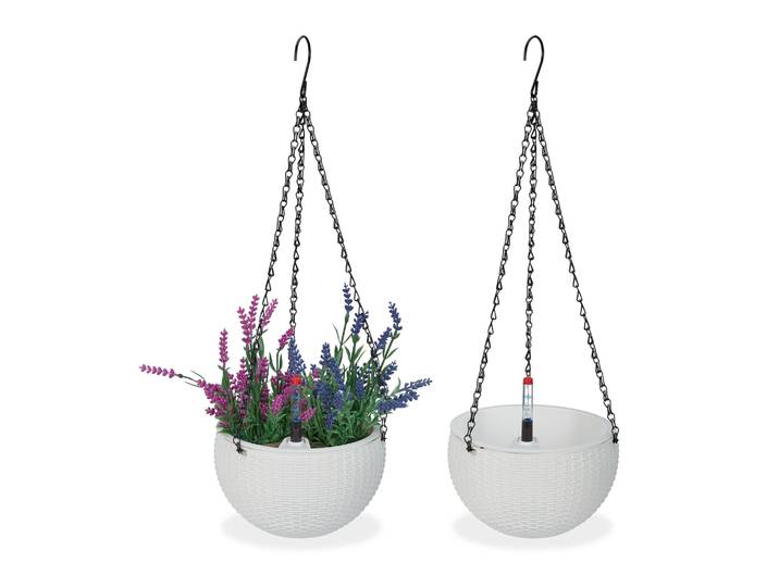 Blumenampel mit Wasserspeicher 2er-Set Weiss-Schwarz