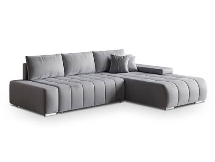 Masseno Ecksofa ALESE R-S mit Schlaffunktion L-Form, Moderne Sofa mit Bettkasten, Wohnzimmersofa, Couch, Soffa, Bettsofa, Couchgarnitur- Hellgrau, Monolith 84