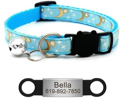 Uplifted Finds Customized Reflective Star Moon Cat Collar sky Blue