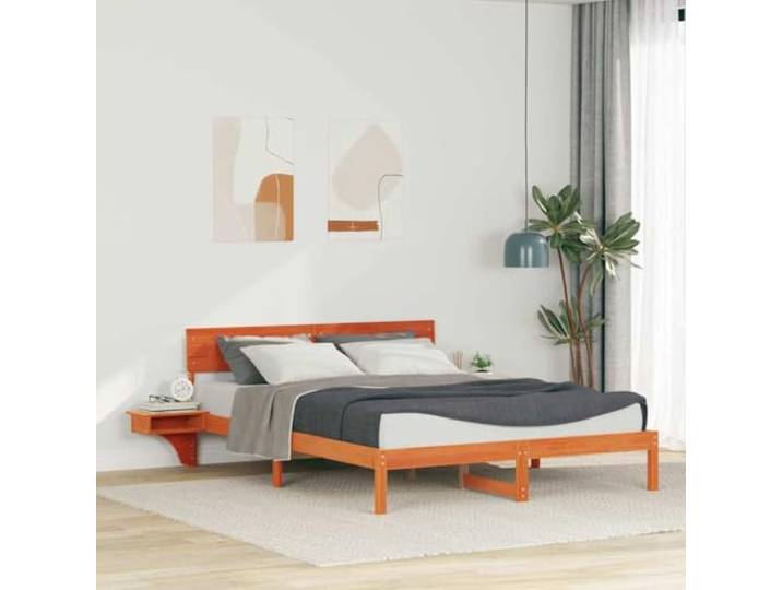 YUTAASU Bettrahmen Wachsbraun 150 x 200 cm Massives Kiefernholz Plattform Design, Einfache Montage, Pflegeleicht, Für Haupt- und Gästezimmer