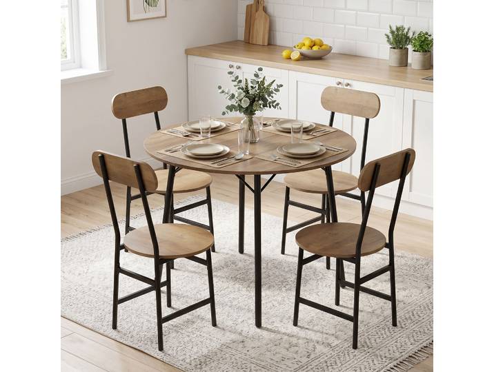 HOMCOM Set Repas 5 Pièces Table 4 Chaises Métal Finition Naturelle