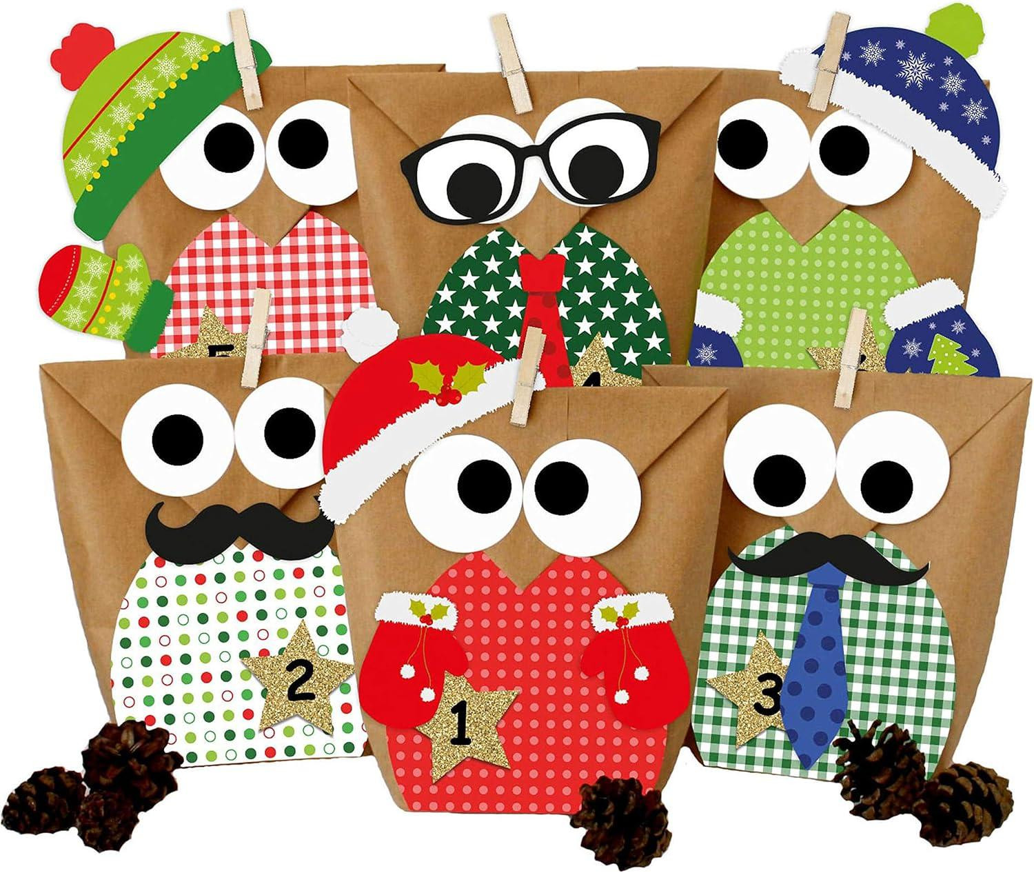 oCreon DIY adventskalender met kerst-uilen, rood met extra decoraties