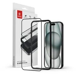 Crong antibakteriell 3D Armor Glass - 9H gehärtetes Glas s vollflächig lepidlem für iPhone 16 Plus / iPhone 15 Plus + Montage- Rahmen