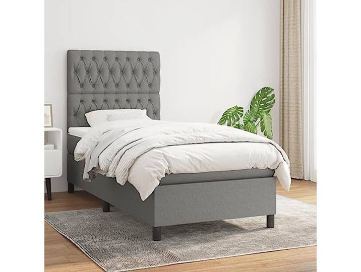 RJPLMFV Komplettes Lattenrost, 90 x 200 cm, Stoff, Dunkelgrau Verstellbarer Kopf, Matratze mit Taschenfedern, Rückenstütze, langlebig, atmungsaktiv