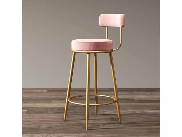 SXZHSM Kitchen Stool, Bar Stool, Padded Kitchen Bar Chairs with Backrest and Golden Metal Legs, Fabric Counter Chairs for Home Kitchen Pub,Pink-75cm