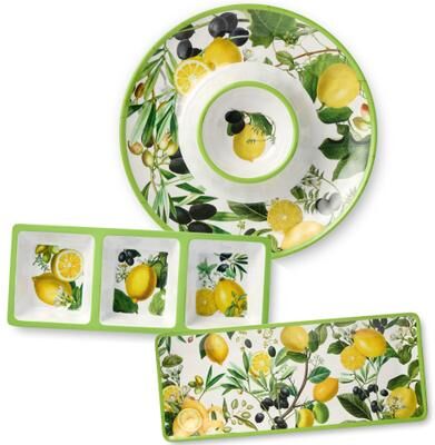 "Certified International Limone Melamine 3pc Hostess Set - 14.50""L x 14.50""W x 1.50""H"