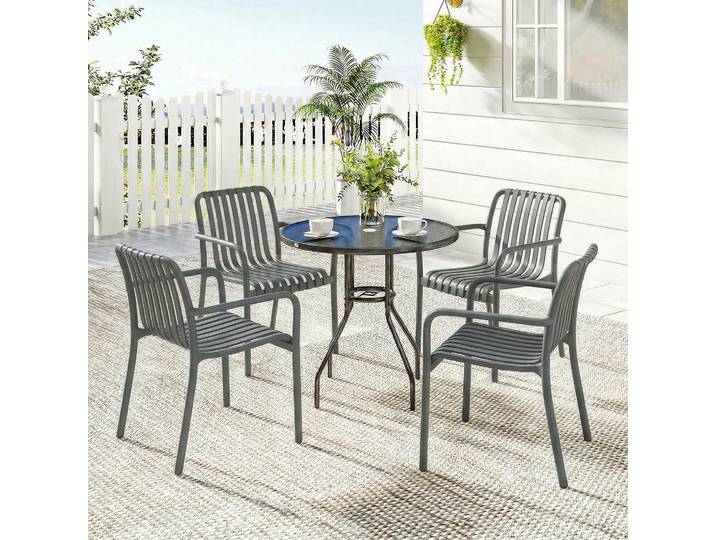 Outsunny Chaises Jardin Lot 4 Empilables Lames Accoudoirs Gris Foncé