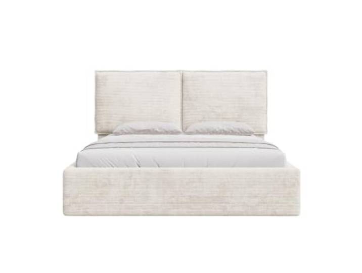 Chilly. Möbel Design Bett Menton - Minimalistisches Polsterbett mit Bettkasten, Lattenrost und Kopfteil - 140x200 cm - Metallrahmen - Cord Hellbeige