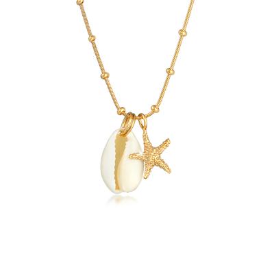 Kette mit Anhänger ELLI "Halskette Kauri Muschel Seestern Kugelkette 925 Silber" Gr. 45, gold, Halsketten, Damen, ohne Stein, Silber 925 (Sterlingsilber)